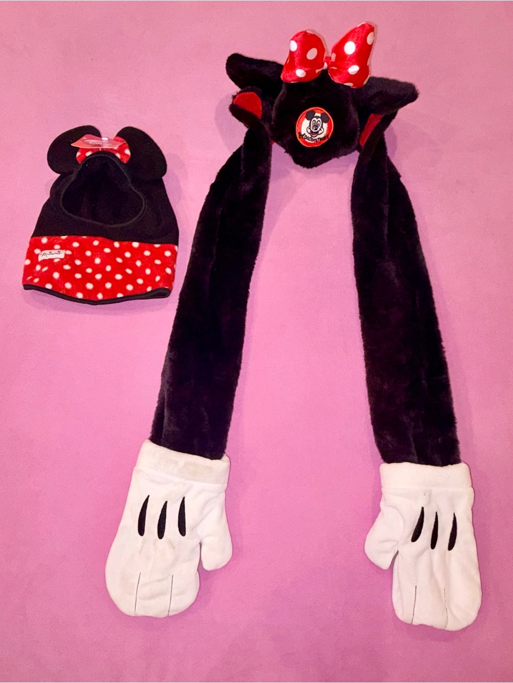 Disney Parks Minnie Mouse 3-in-1 Hooded Scarf Mitten Set & Minnie Fleece Balacla